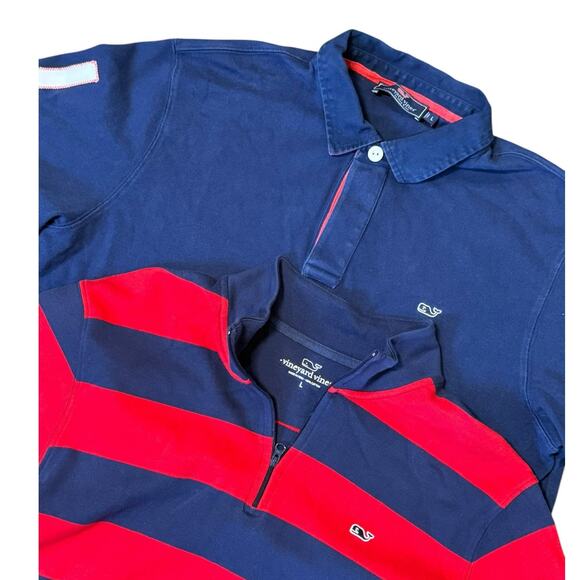 Vineyard Vines Long Sleeve Shirts Men Large Lot of 2 Rugby 1/4 Zip USA Preppy‎ - Picture 1 of 8